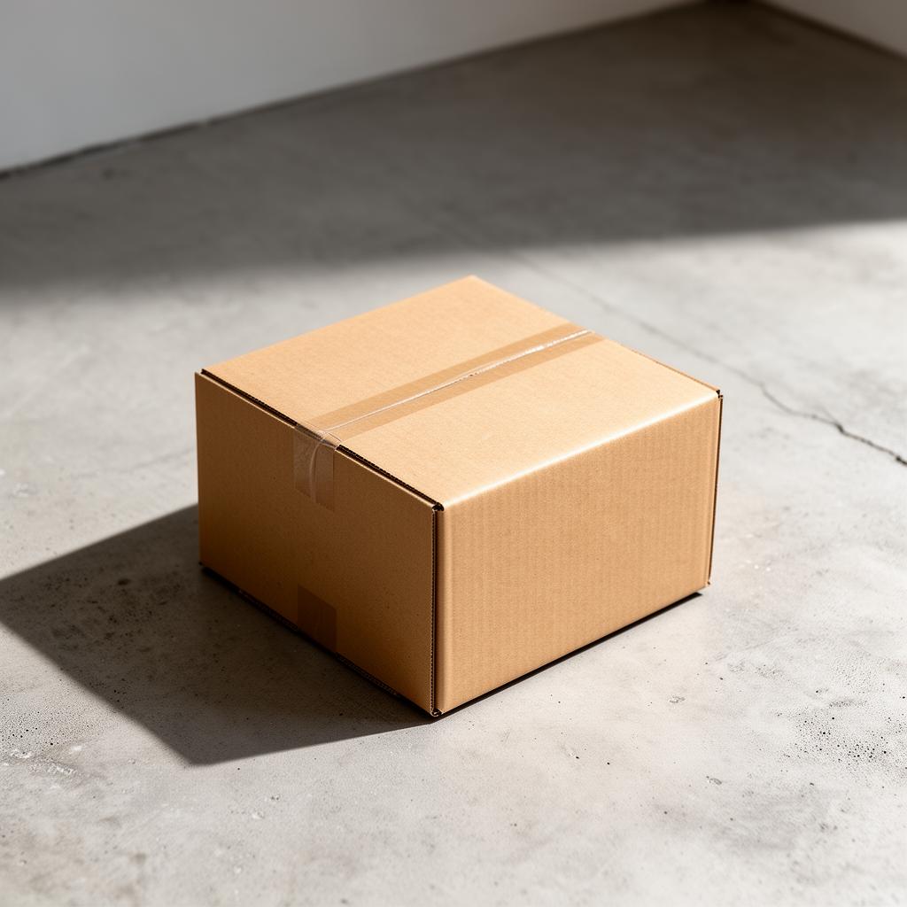 A finished recyclable cardboard box on a concrete floor