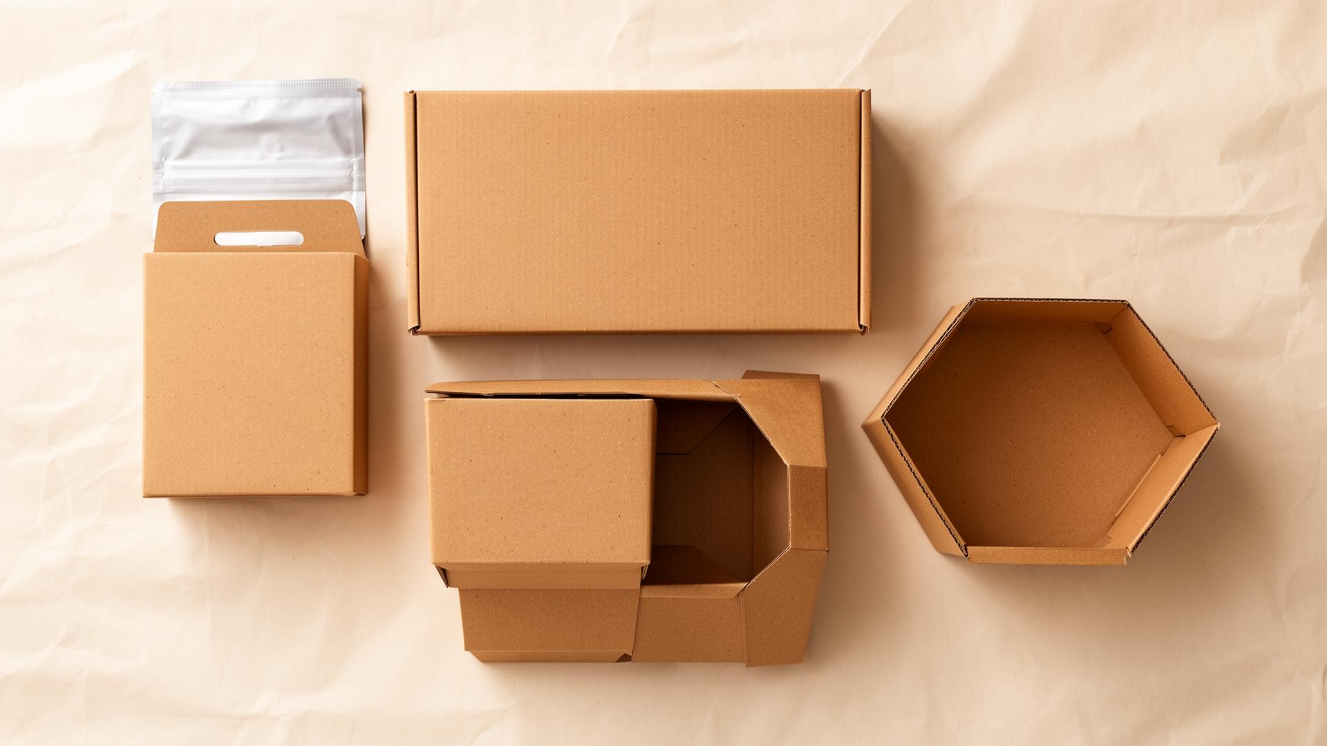 A library of folded recyclable cardboard box templates
